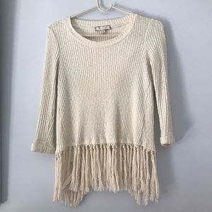 Anthropologie fringed sweater with crossed back